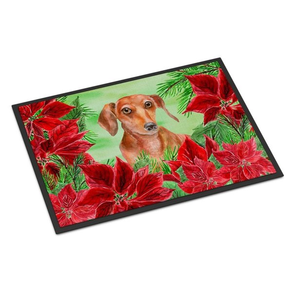 Carolines Treasures Red Dachshund Poinsettas Indoor or Outdoor Mat, 24 x 36 in. CK1355JMAT